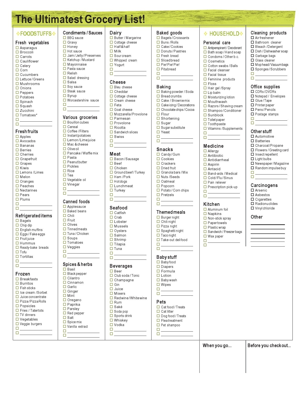 Grocery List Printable Checklist