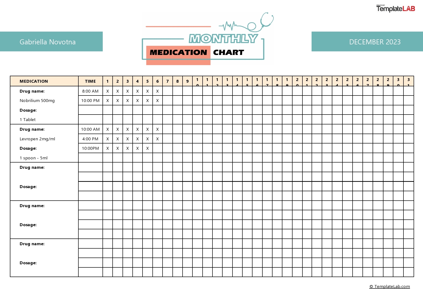 Printable Charts For Medication