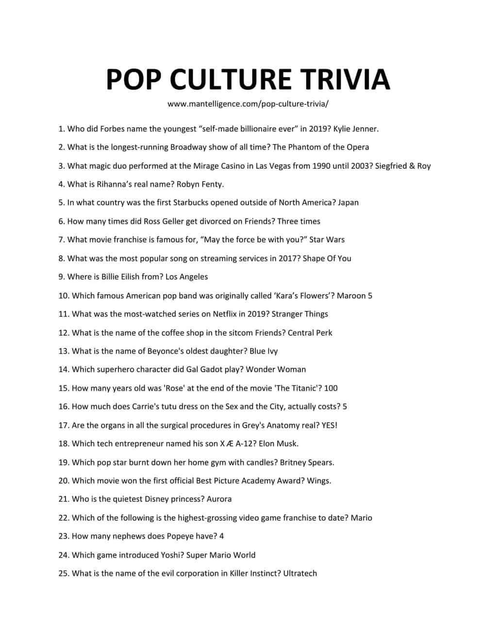 42 Pop Culture Trivia Questions Answers Ultimate Quiz Mantelligence 42 Pop Culture Trivia Questions Answers Ultimate Quiz Mantelligence