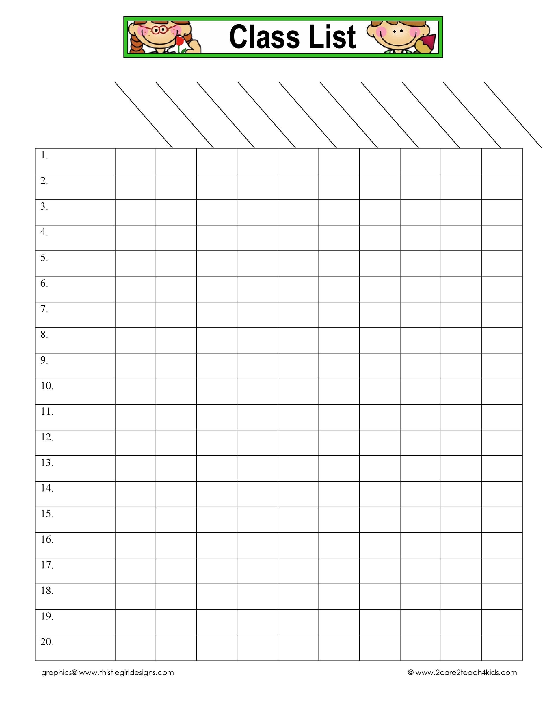 Class List Free Printable
