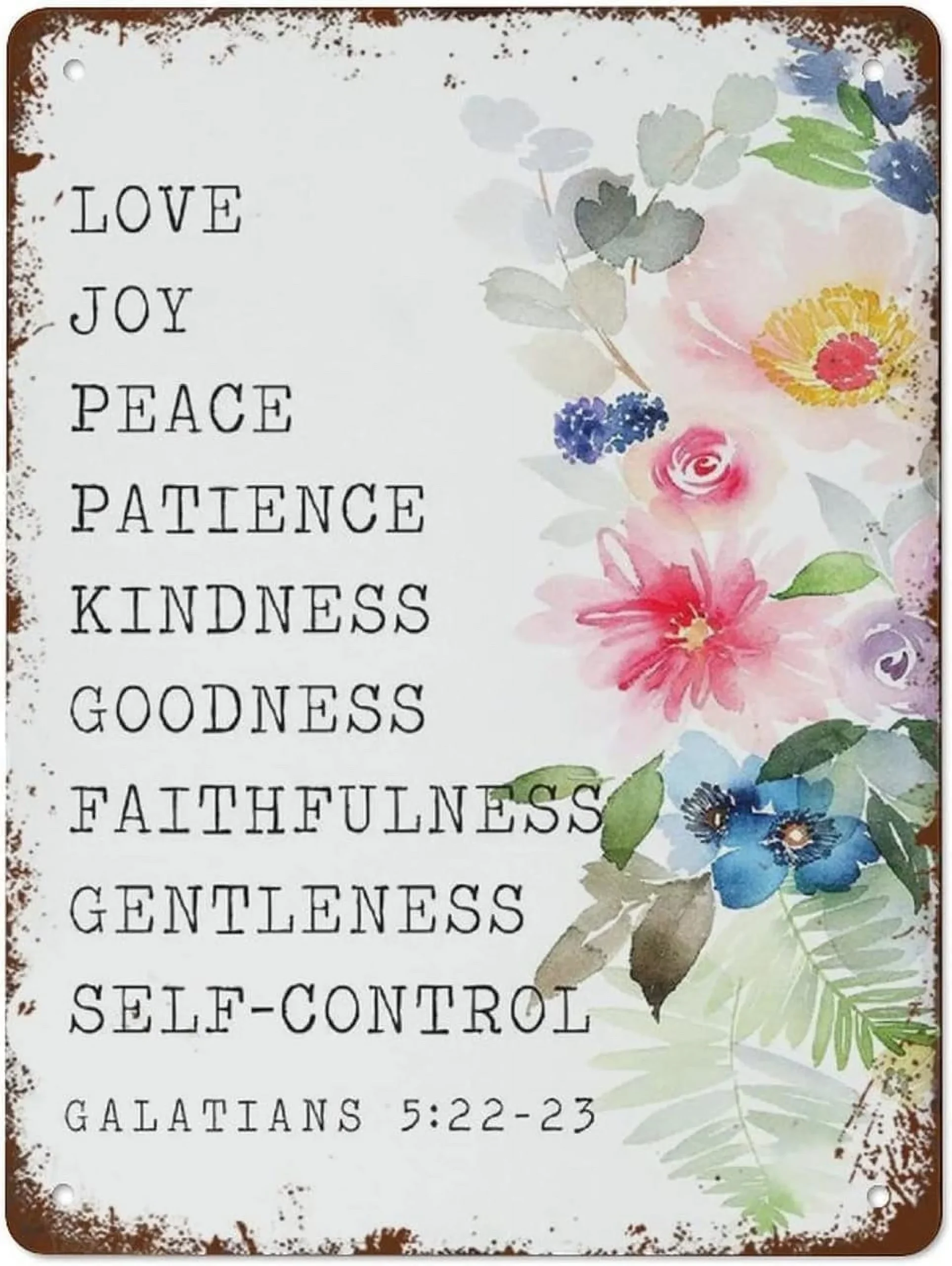 5 5x8 Inch Metal Tin Sign Vintage Metal Signs Fruit Of The Spirit Print Sign Bible Verse Wall Art Woman Scripture Print Baptism Retro Wall Decor Funny Decor For Farm Office Metal Poster 