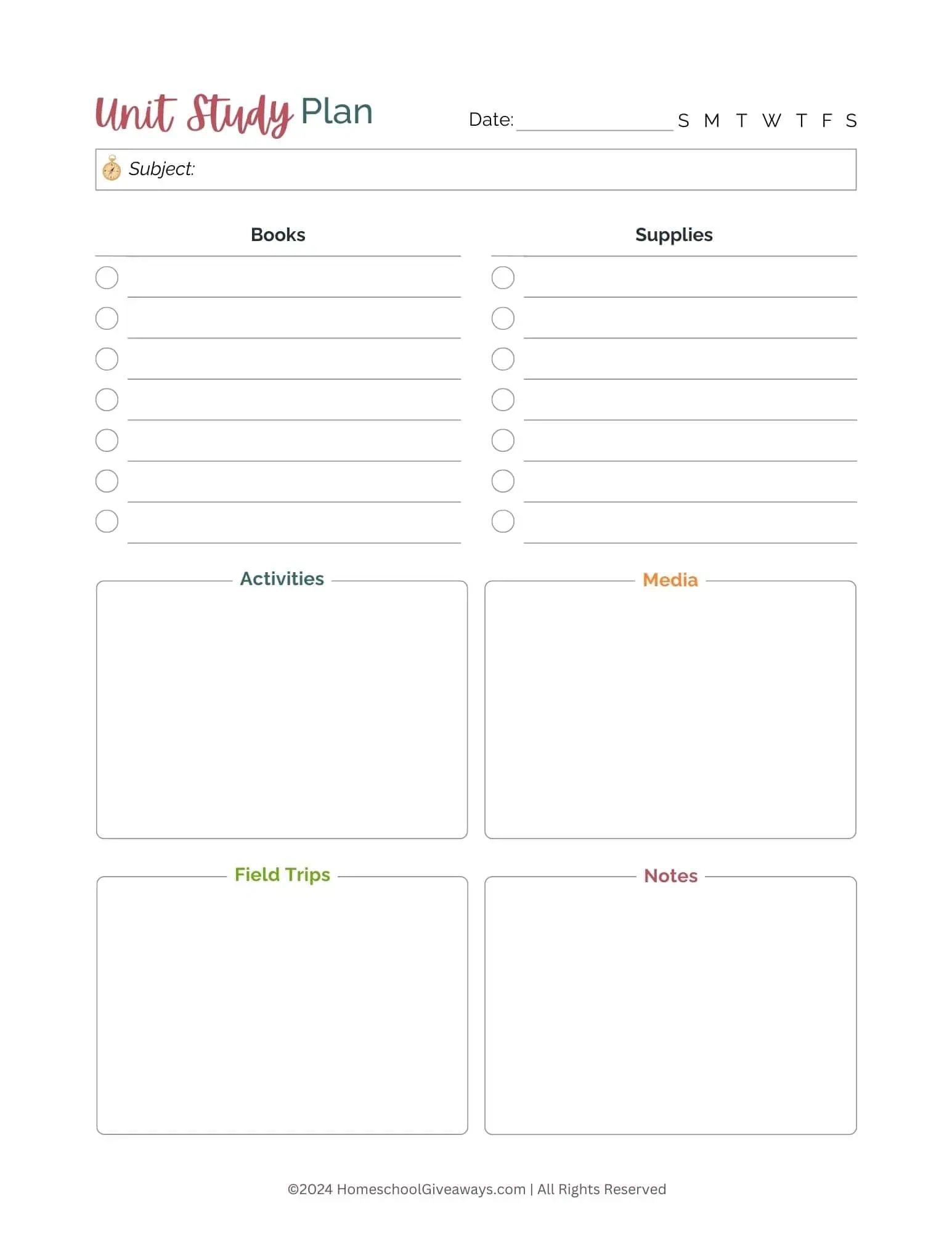Printable Homeschool Daily Planner