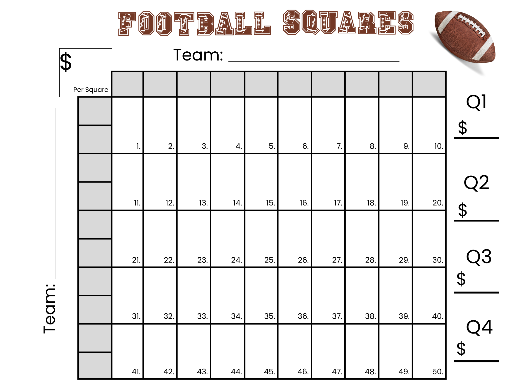 Football Squares Printable Sheet Football Squares Printable Sheet