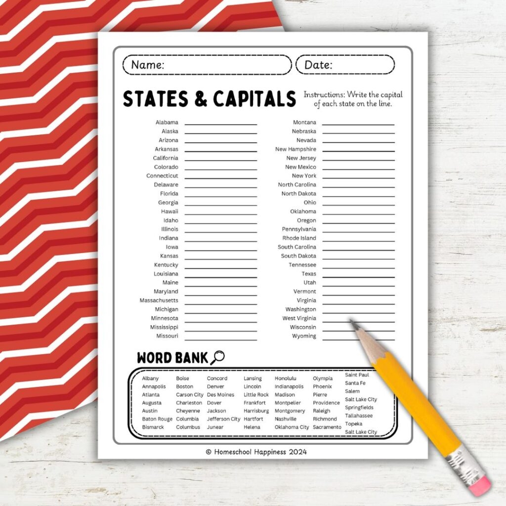 50 States And Capitals Worksheets For Fun Geography Learning
