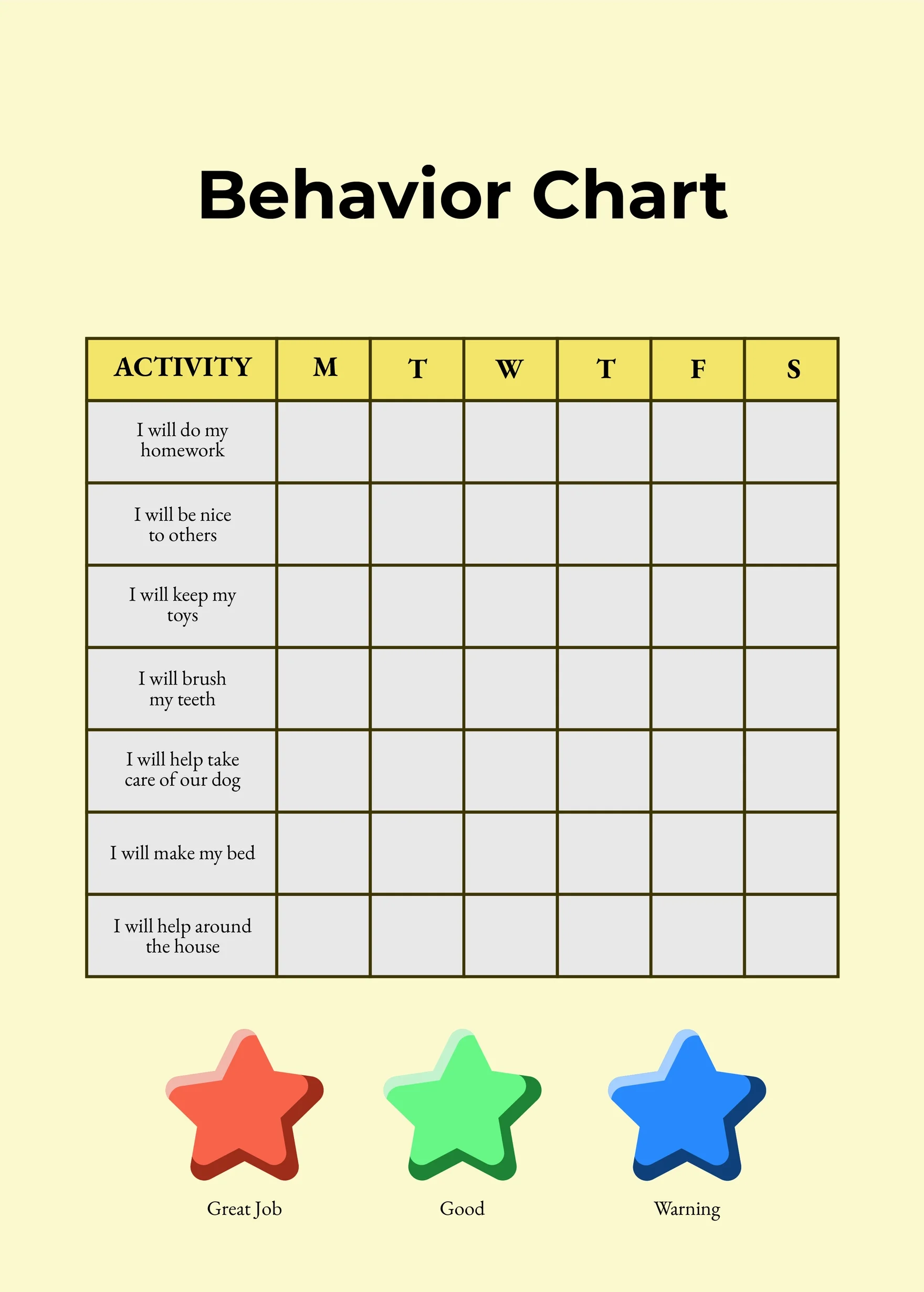 Printable Behavior Charts Printable Behavior Note