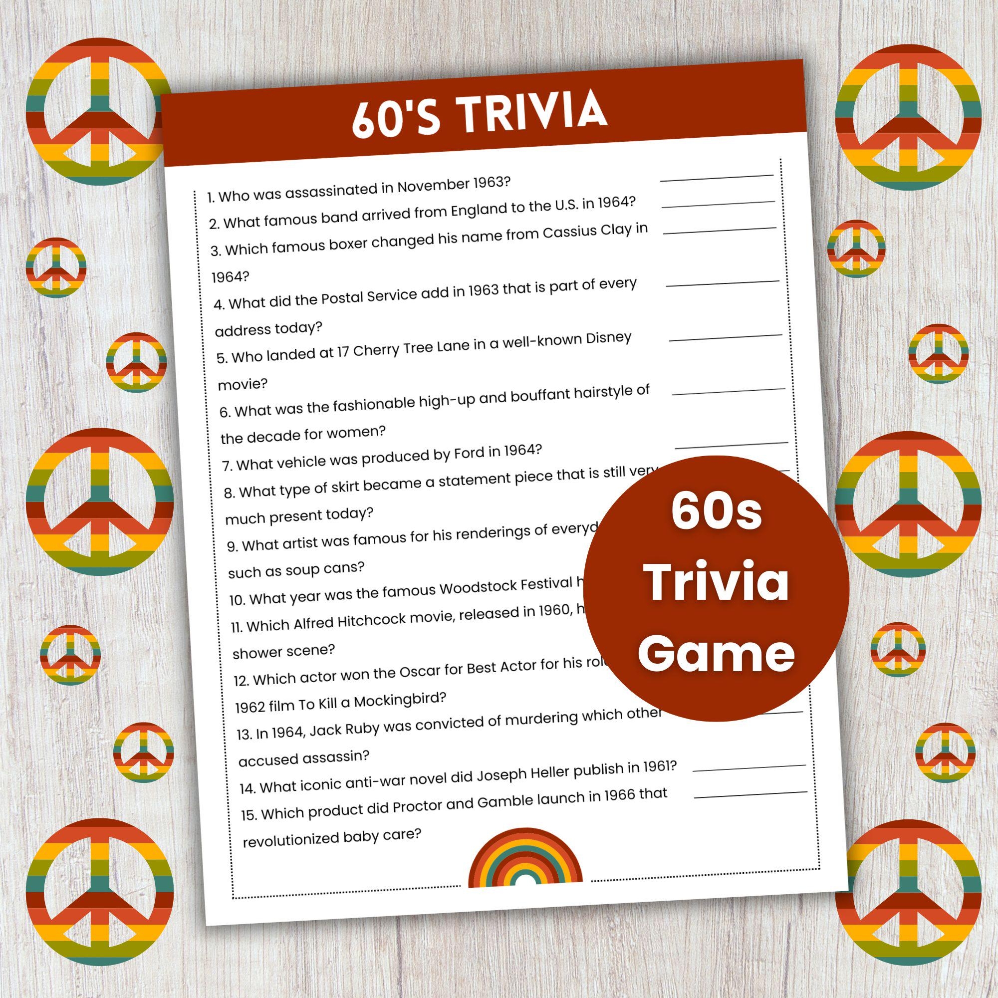 60s Trivia Game 60s Theme Party Game Decades Trivia Team Building Game Retro Party Game Senior Citizen Activity Birthday Trivia Etsy Hong Kong