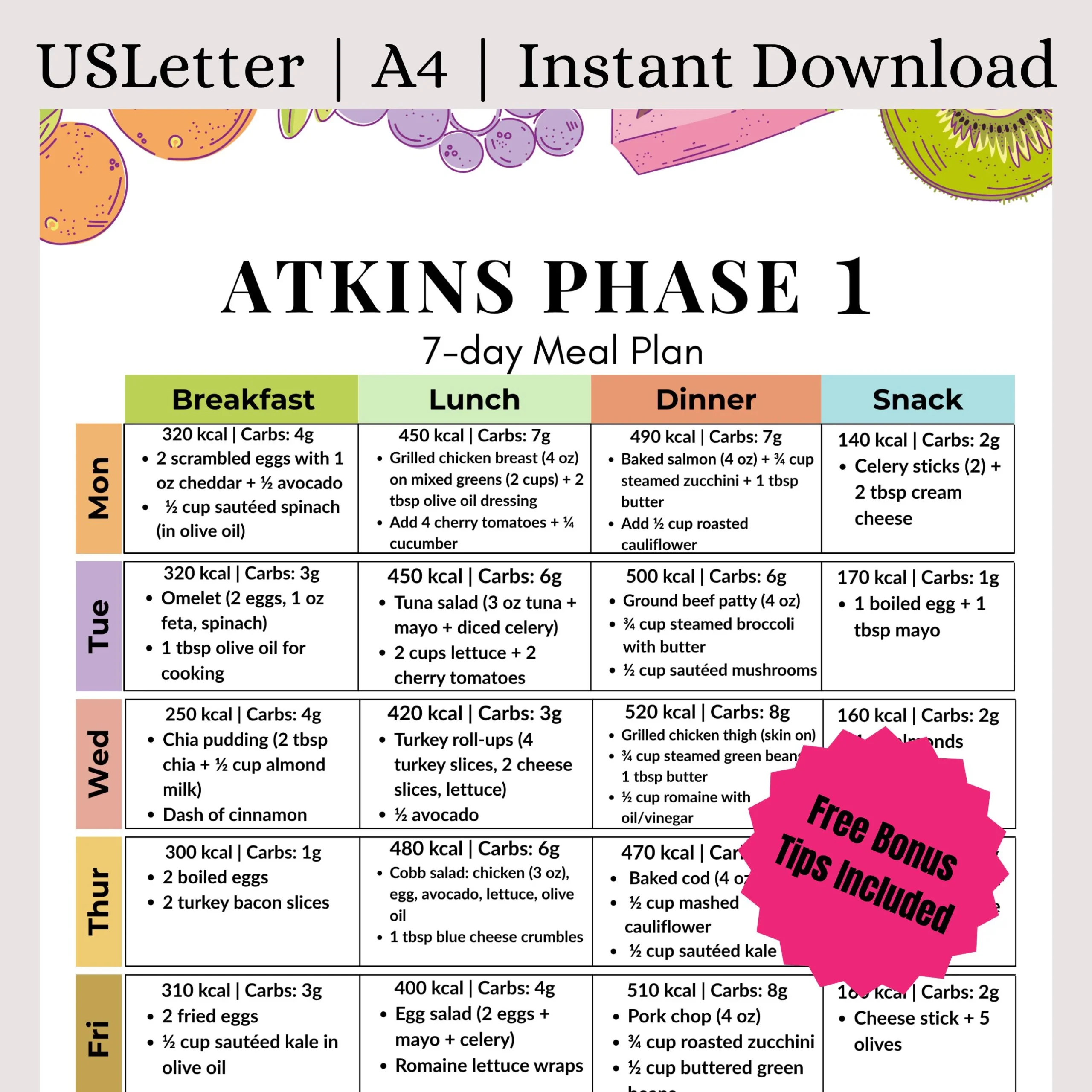 7 day Atkins Diet Meal Plan PDF Low Carb Weekly Menu With Kcal And Carbs Printable Induction Phase 1 Diet Planner Instant Download Etsy 7 day Atkins Diet Meal Plan PDF Low Carb Weekly Menu With Kcal And Carbs Printable Induction Phase 1 Diet Planner Instant Download Etsy