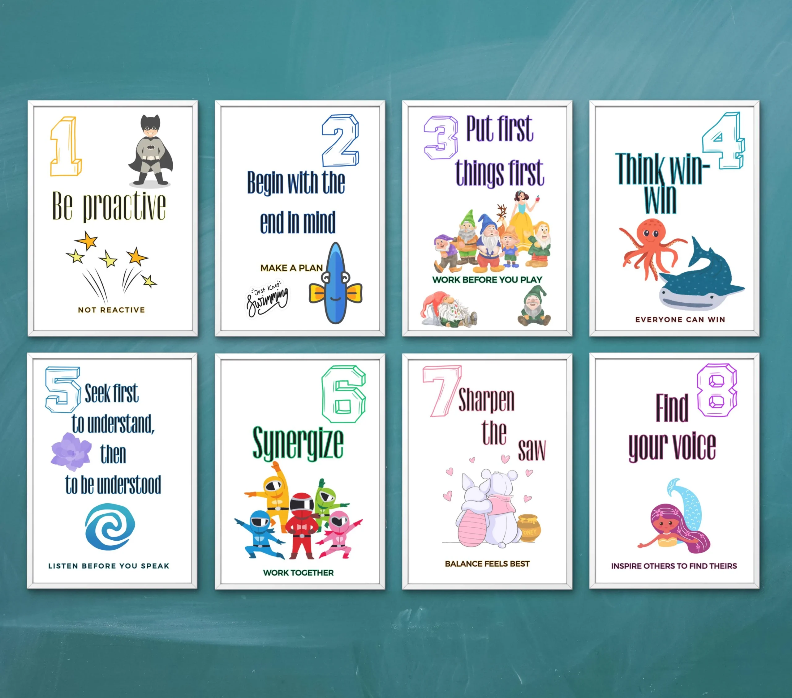 7 Habits Cartoon Posters Leader In Me Classroom Decor digital Download Etsy
