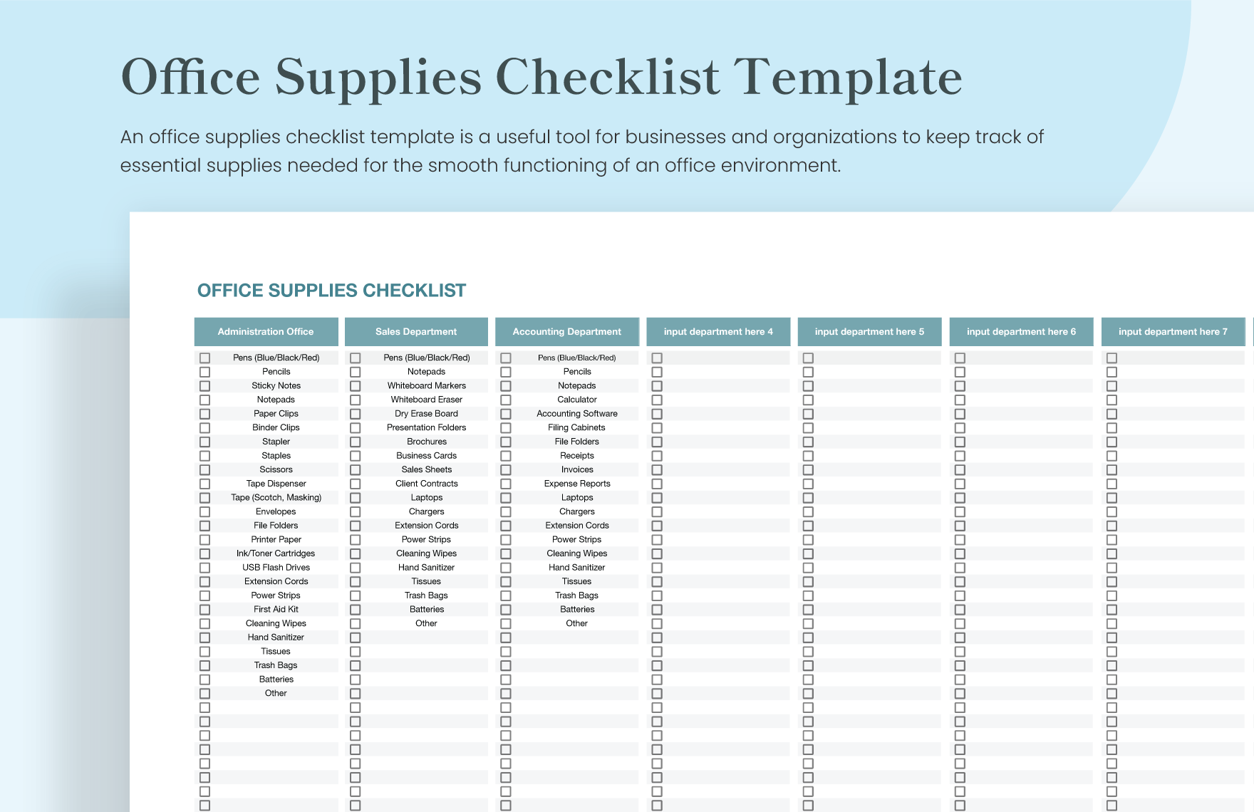 Printable Office Supply Shopping List
