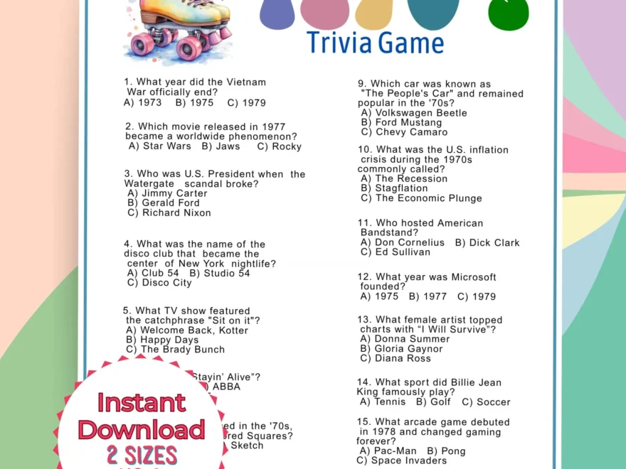 70s Trivia Questions And Answers Printable 1970s Trivia Quiz Pub Night Trivia Questions 1970s Nostalgia Quiz 70s Themed Party Games Etsy