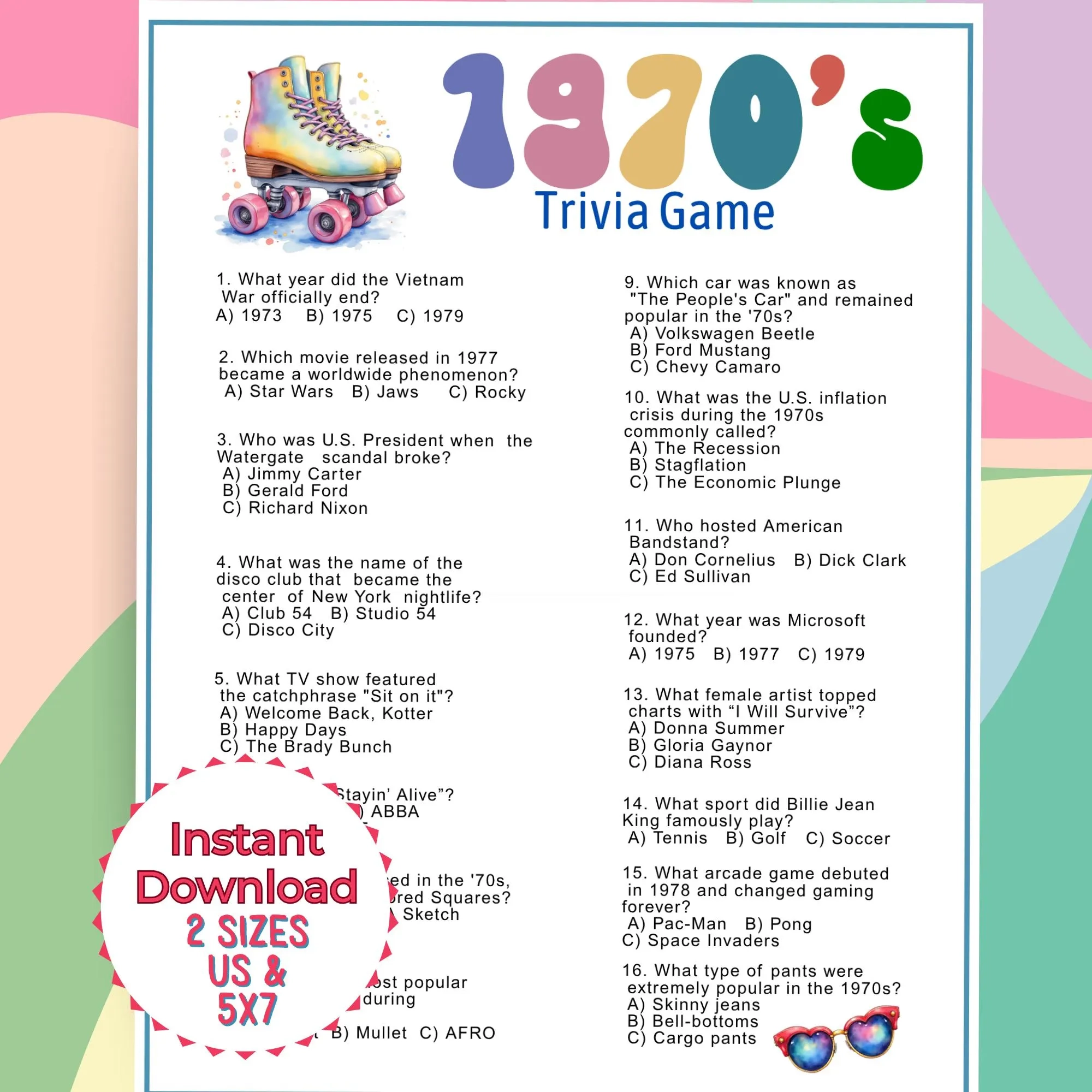 70s Trivia Questions And Answers Printable 1970s Trivia Quiz Pub Night Trivia Questions 1970s Nostalgia Quiz 70s Themed Party Games Etsy