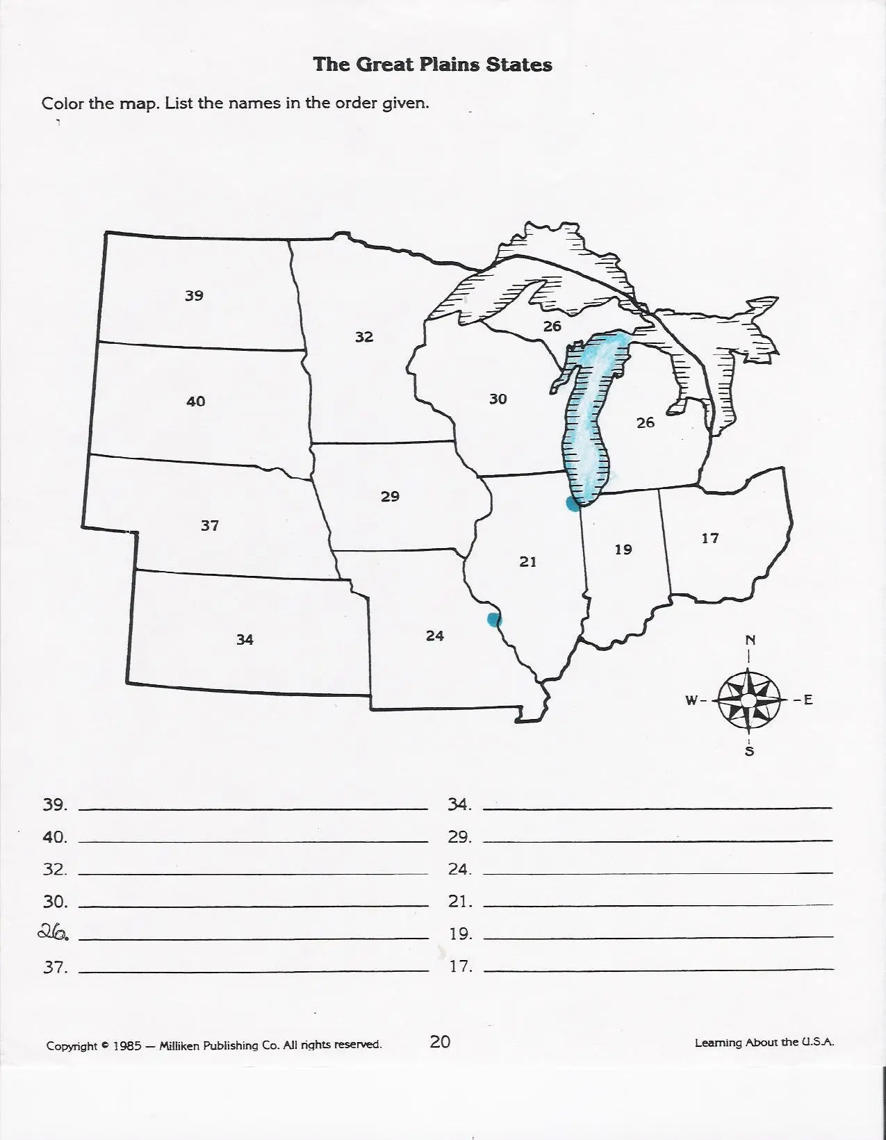 Blank Midwest States List Printable