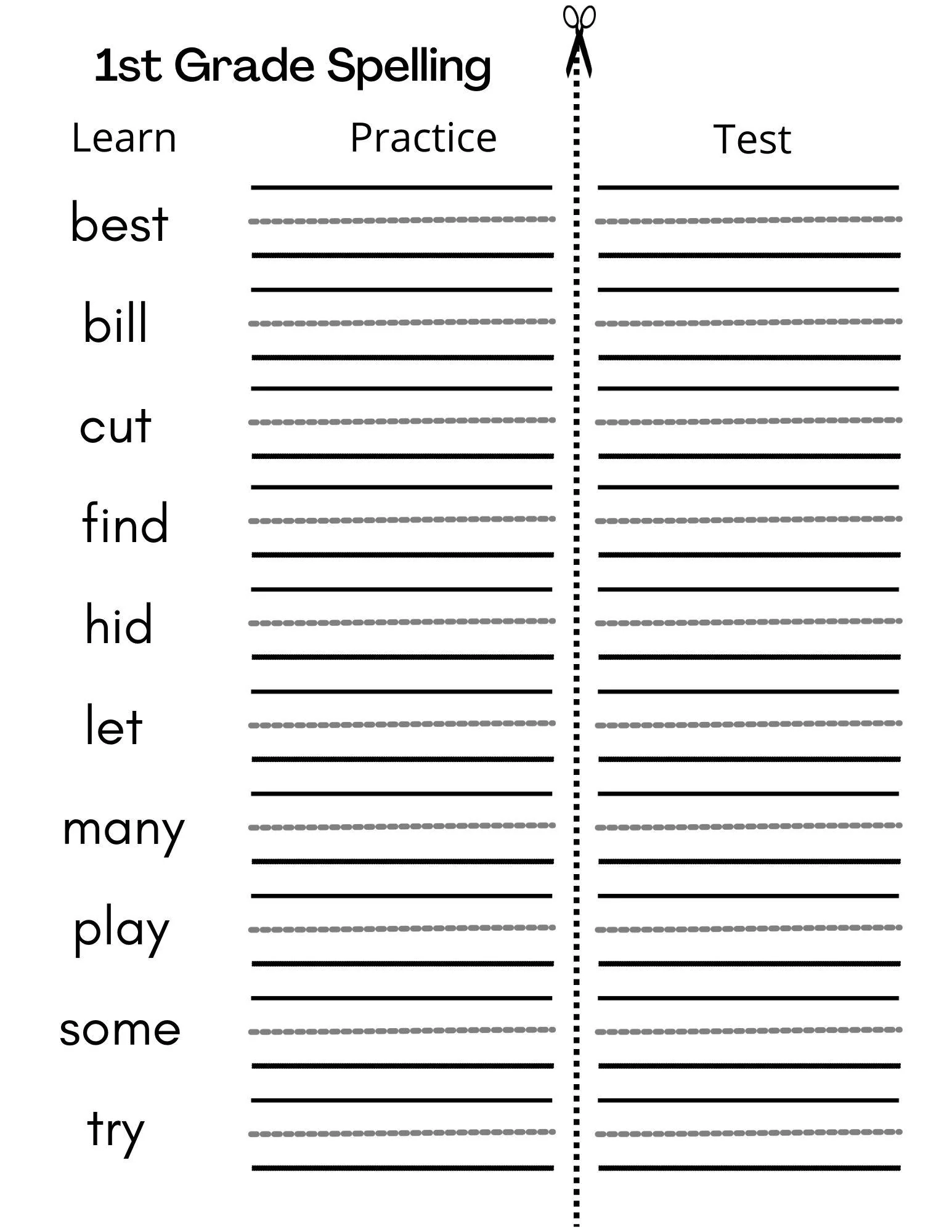 Printable Practice Sheets For Spelling Words
