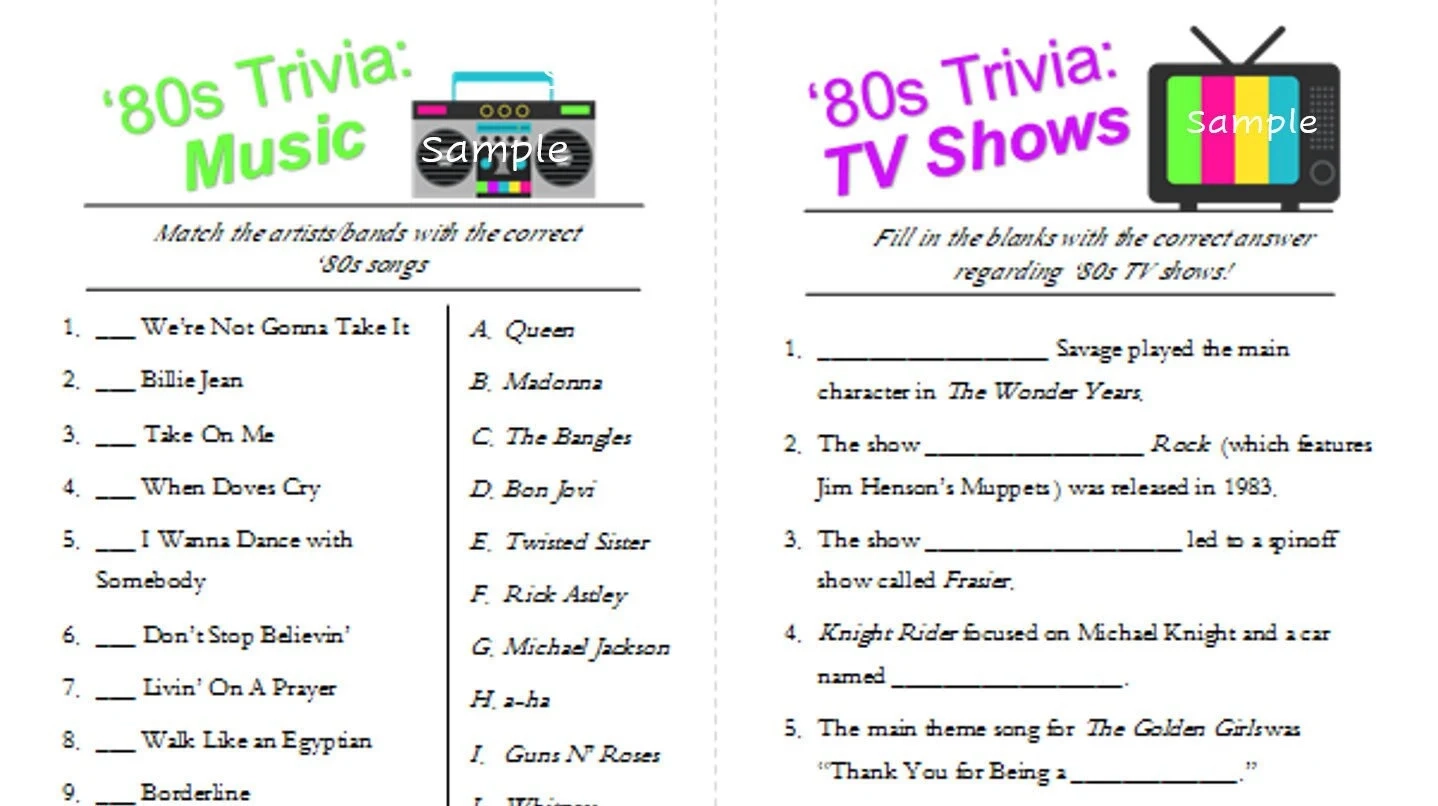 80s Music Trivia Games Printable