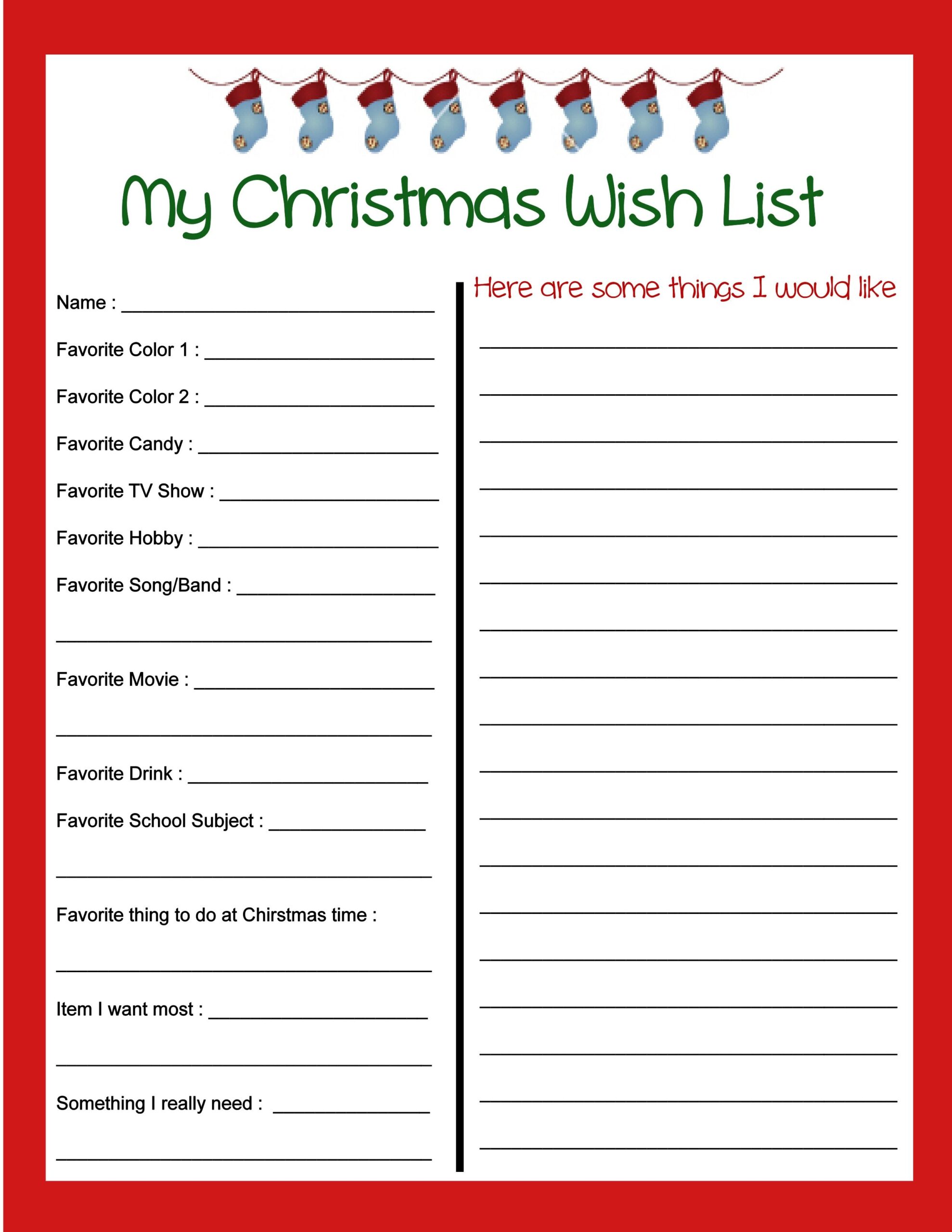 Cute Printable Christmas List
