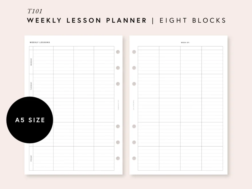 A5 Printable Weekly Lesson Planner 8 Blocks Template Minimal Teacher Lesson Planner School Multi Lessons Homeschool Unit Planning T101 Etsy
