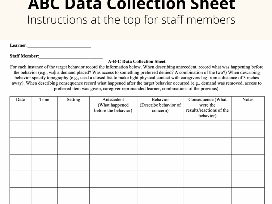 ABC Data Collection Sheet Behavior Analyst Resource Center