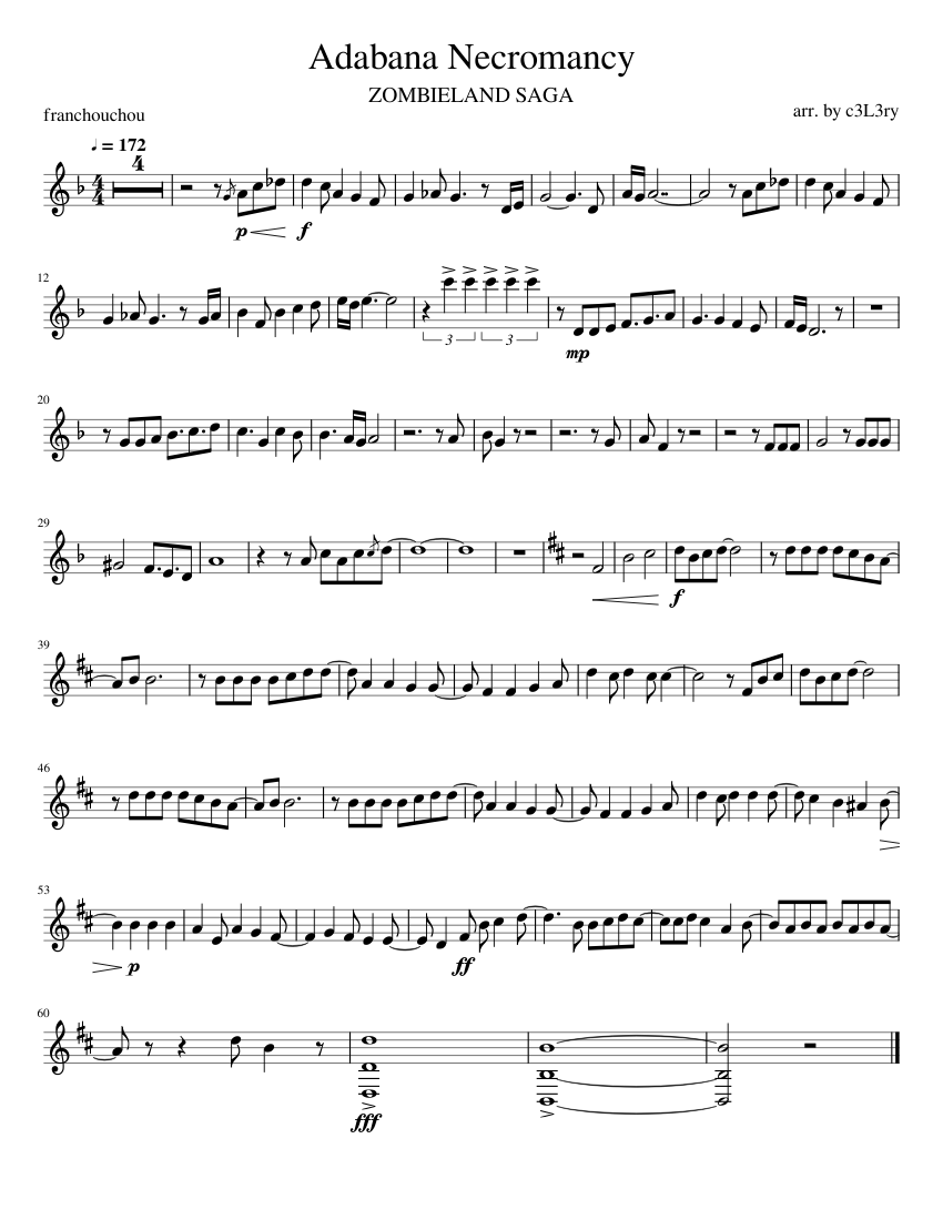 Adabana Necromancy ZOMBIELAND SAGA OP Bb Clarinet Sheet Music For Clarinet In B flat Solo MuseScore