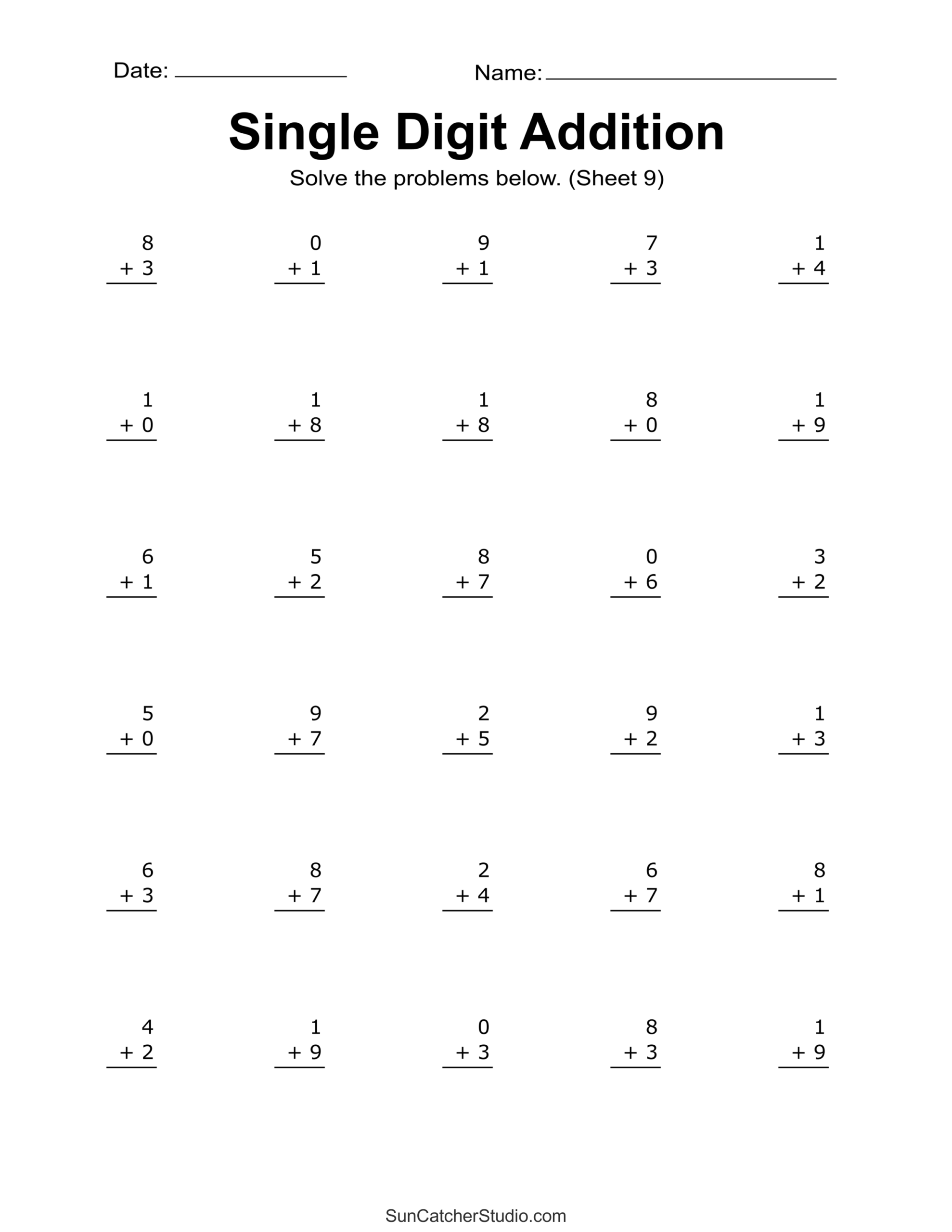 Minutte Math Free Printable Sheets