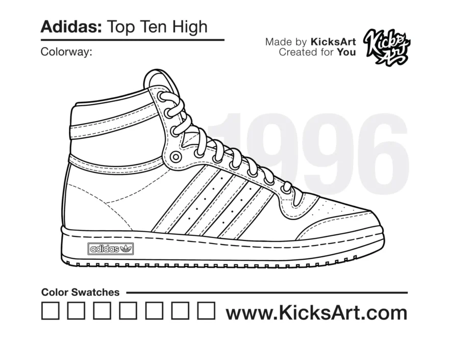 Adidas Top Ten High Sneaker Coloring Pages Created By KicksArt