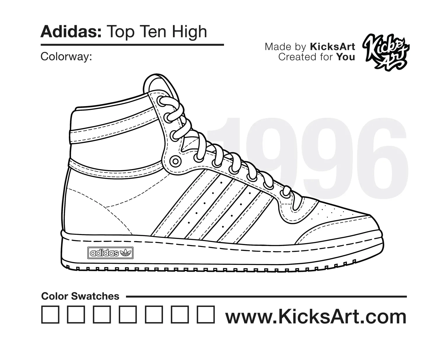 Adidas Top Ten High Sneaker Coloring Pages Created By KicksArt
