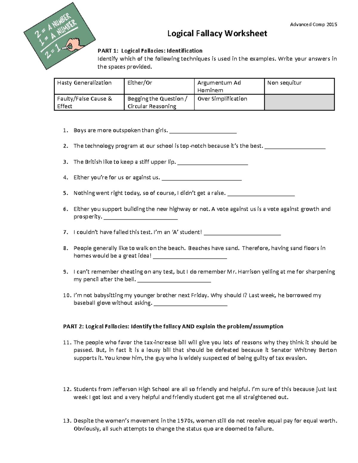 Advanced Comp 2015 Logical Fallacies Identification Worksheet Studocu Advanced Comp 2015 Logical Fallacies Identification Worksheet Studocu