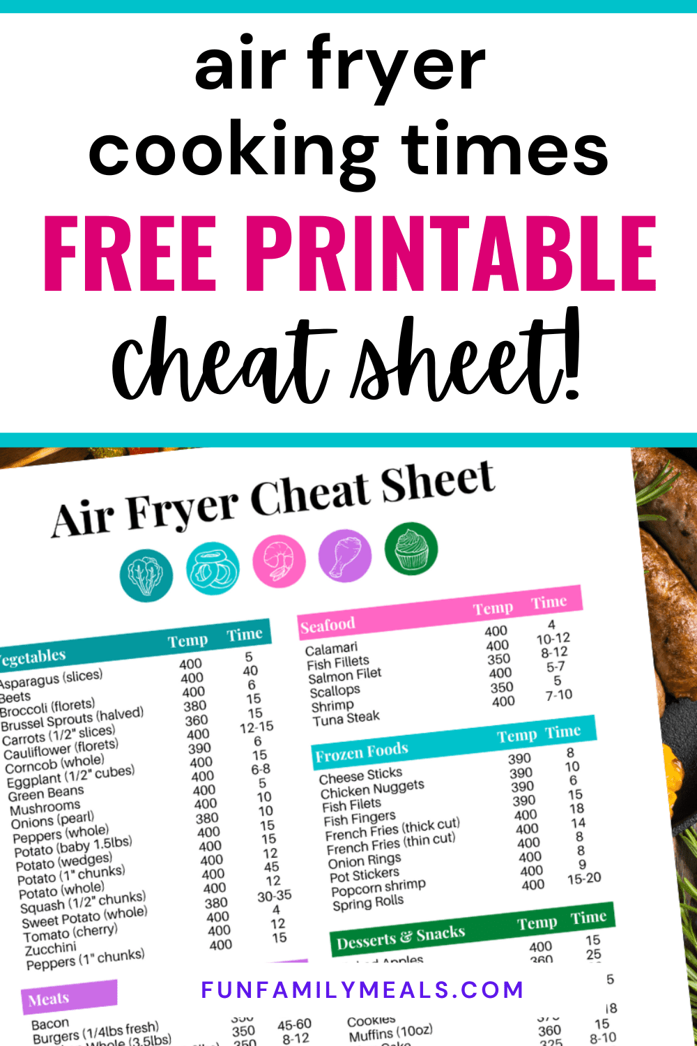 Printable Air Fryer Cheat Sheet Printable Air Fryer Cheat Sheet
