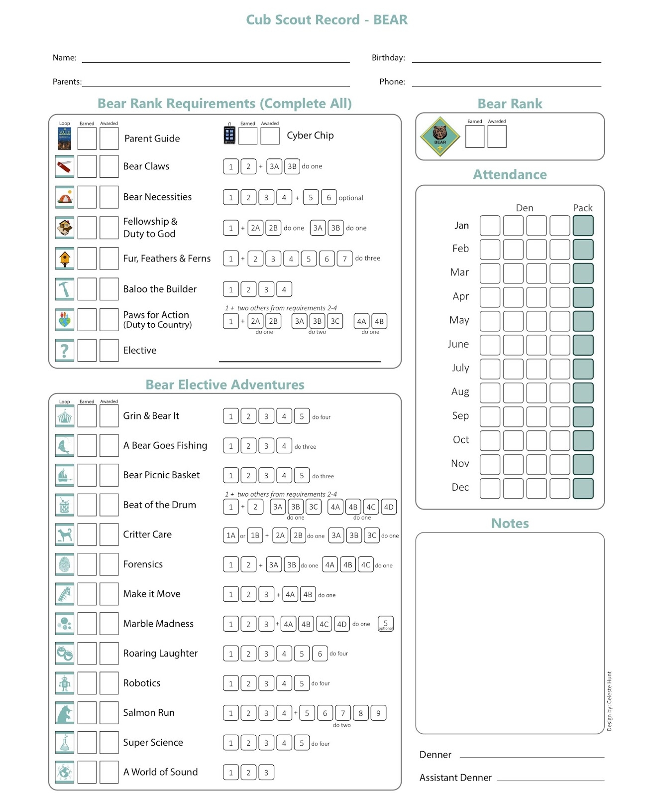 Akela s Council Cub Scout Leader Training Bear Cub Scout Tracking Sheet Printable