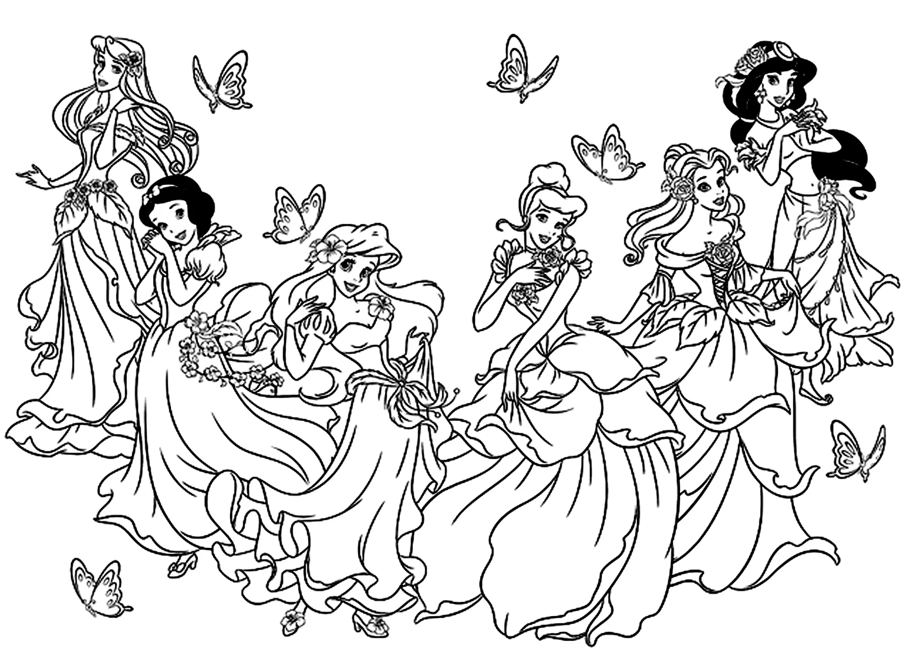Printable All Princess Coloring Sheet