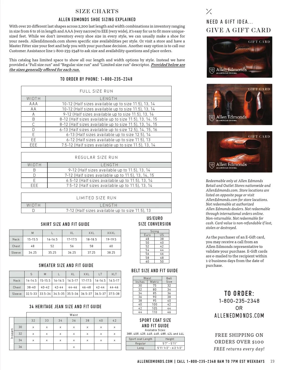 Allen Edmonds Printable Size Guide
