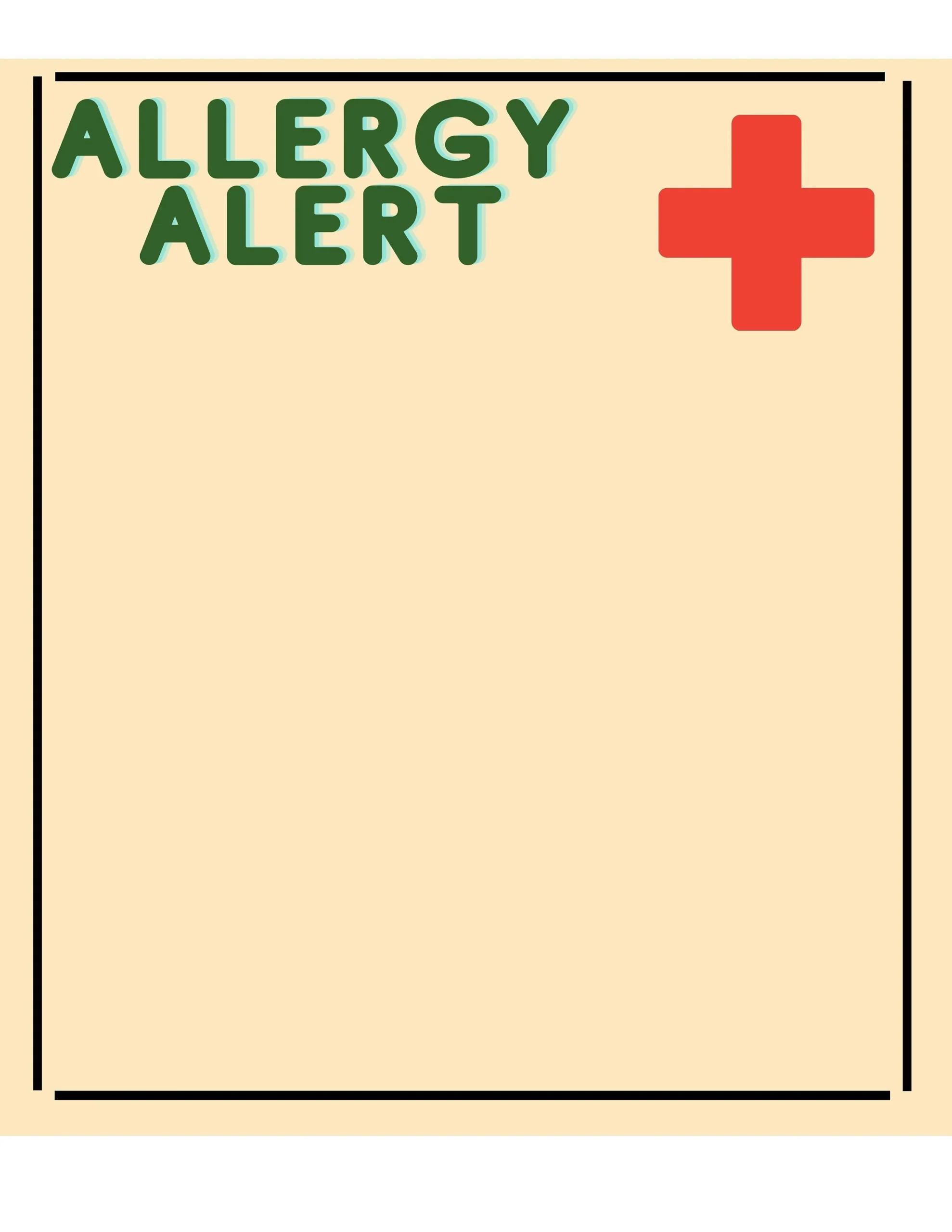 Anaphylaxis Alert Printable Sign