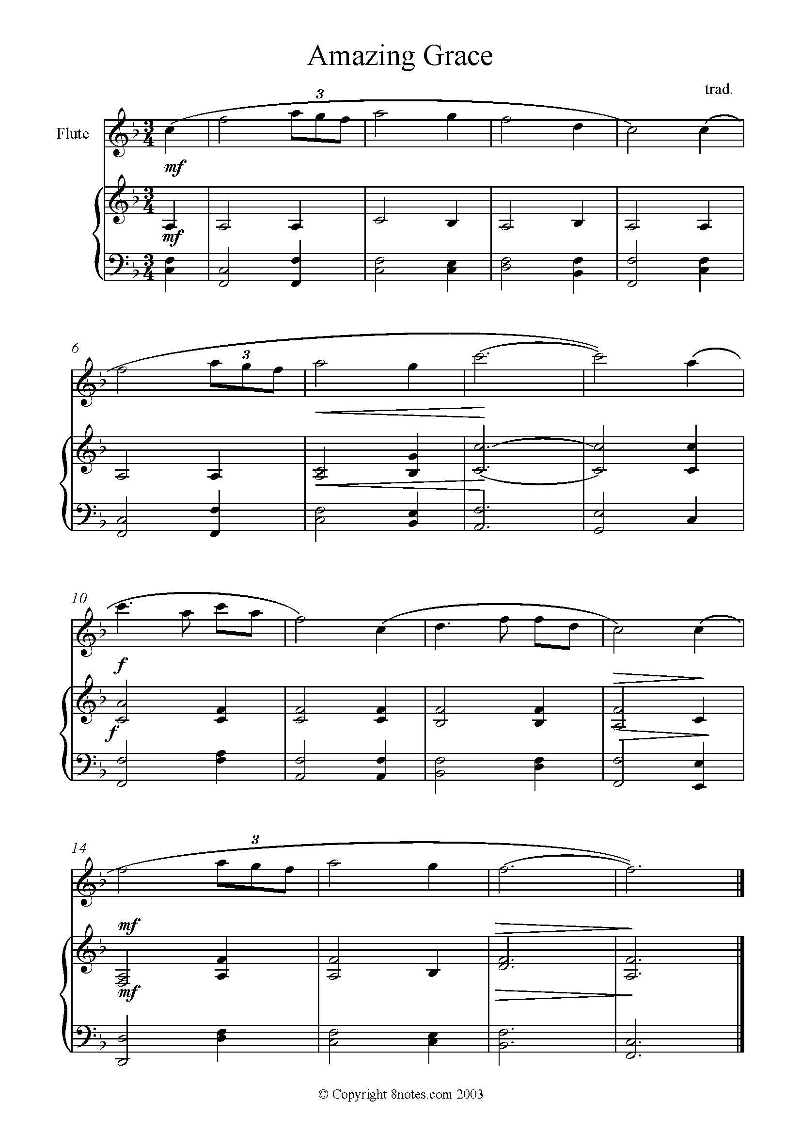 Amazing Grace Flute Sheet Music Printable