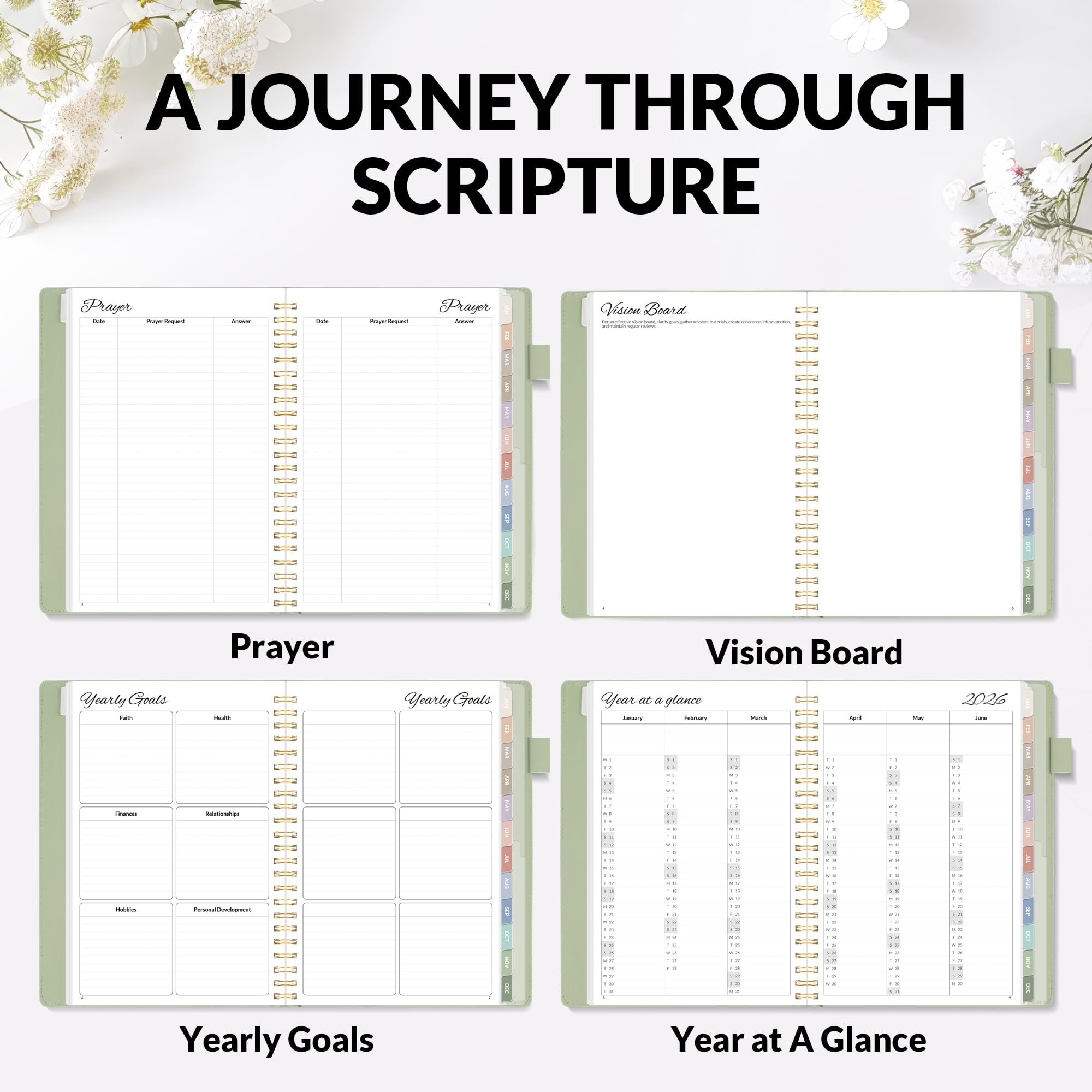 Amazon 2026 Christian Planner 12 Month Bible Journal And Prayer Planner A5 Spiral Bound Monthly Weekly Christian Organizer Gifts For Women Men Grey Green Office Products