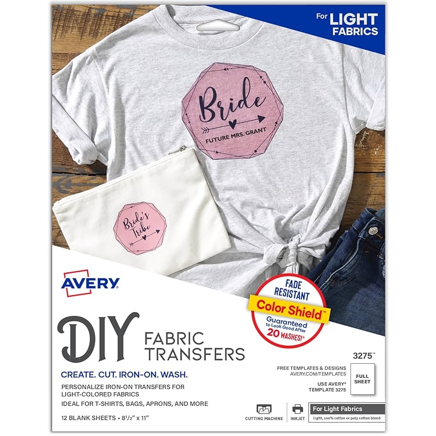 Amazon Avery Printable Heat Transfer Paper For Light Fabrics 8 5 X 11 Inkjet Printer Compatible 12 Sheets Of Iron On Transfer Paper Great For Custom Shirts Uniforms Gifts And More 3275 