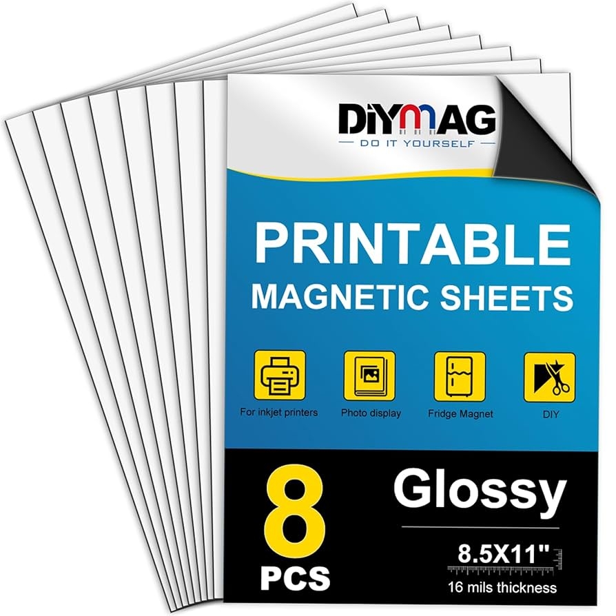 Amazon DIYMAG Printable Magnetic Sheets 8Pcs 8 5 X 11 Inch Flexible Magnet Sheets Glossy Non Adhesive Magnetic Paper For Inkjet Printer Photo DIY Crafts Office Products