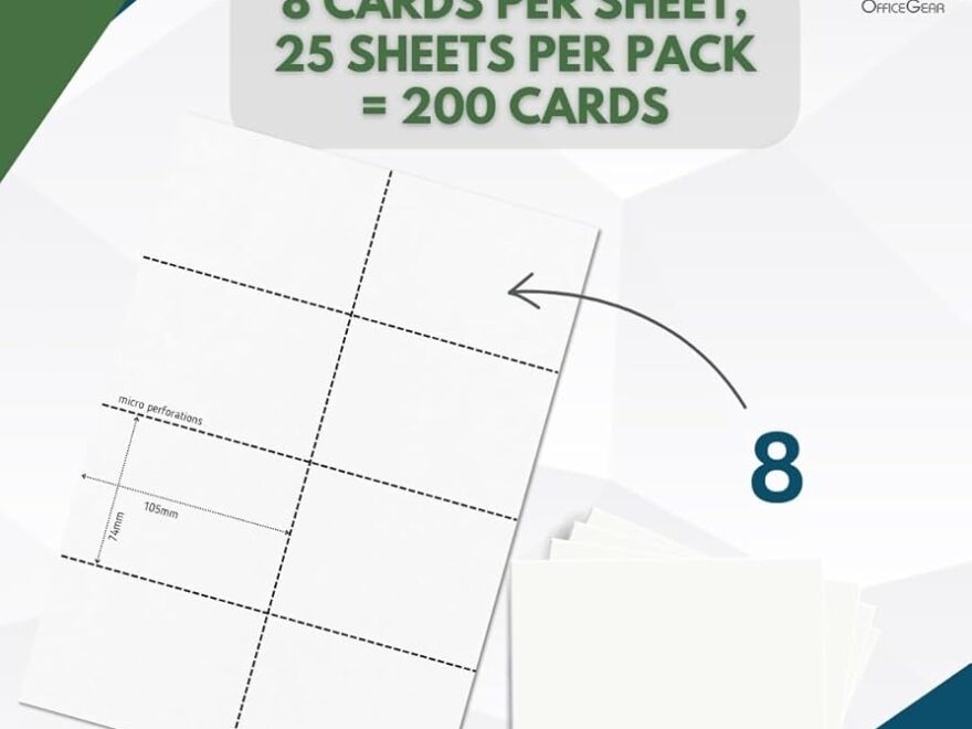 Amazon OfficeGear A7 Card 8 up 25 Sheets 200 Pack Perforated Printable Record Index Study Refill Cards 74x105mm 2 9x4 1inch On White A4 Sheets 150gsm Free Design Template Office Products