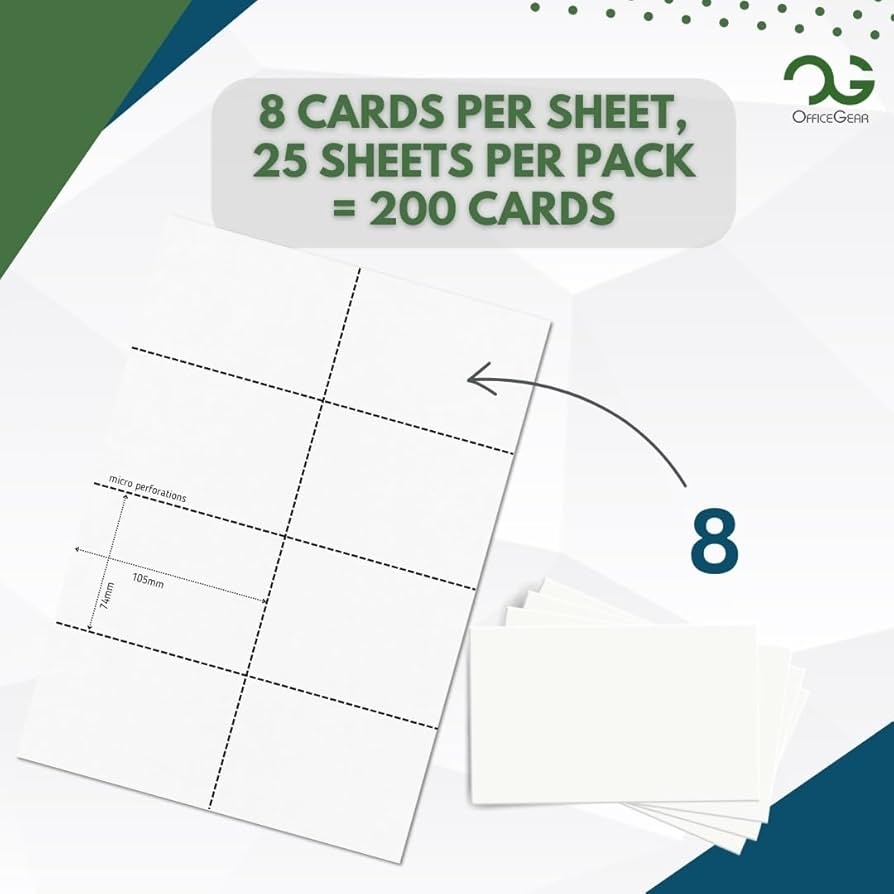 Amazon OfficeGear A7 Card 8 up 25 Sheets 200 Pack Perforated Printable Record Index Study Refill Cards 74x105mm 2 9x4 1inch On White A4 Sheets 150gsm Free Design Template Office Products