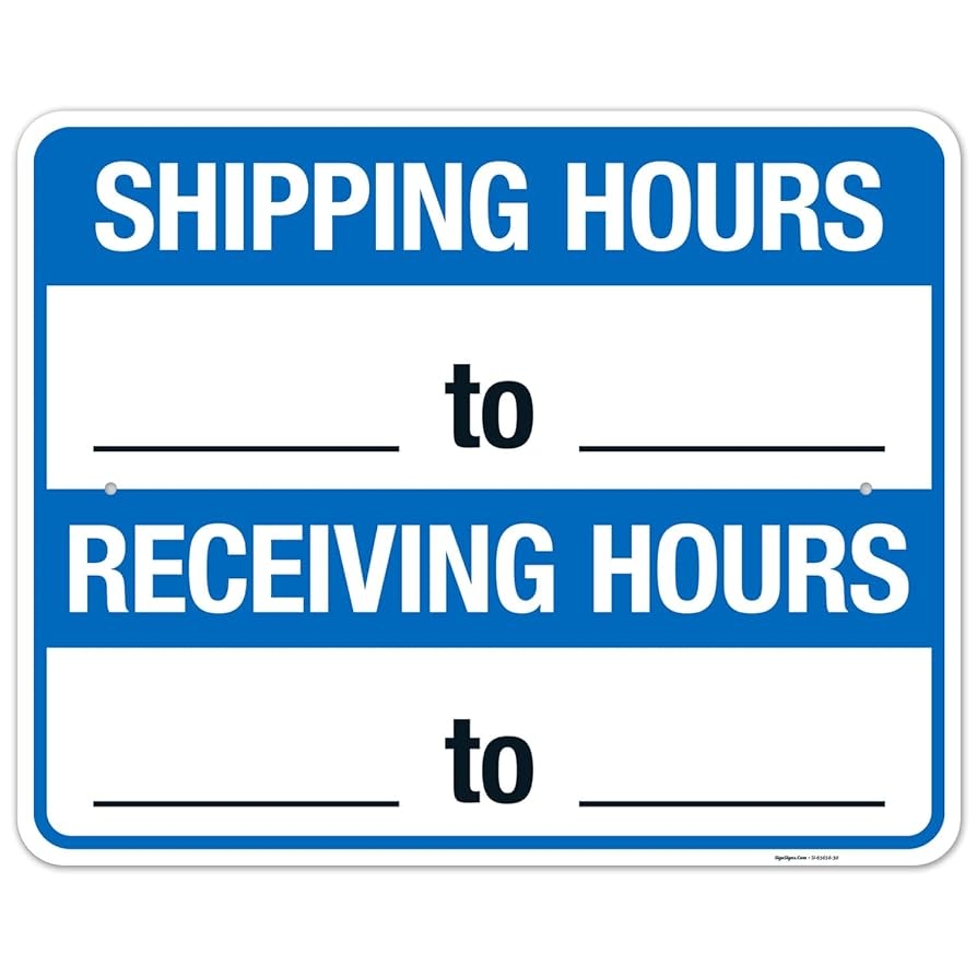 Amazon Shipping Hours Receiving Hours Sign 24x30 Inches Rust Free 063 Aluminum Fade Resistant Made In USA Industrial Scientific Amazon Shipping Hours Receiving Hours Sign 24x30 Inches Rust Free 063 Aluminum Fade Resistant Made In USA Industrial Scientific