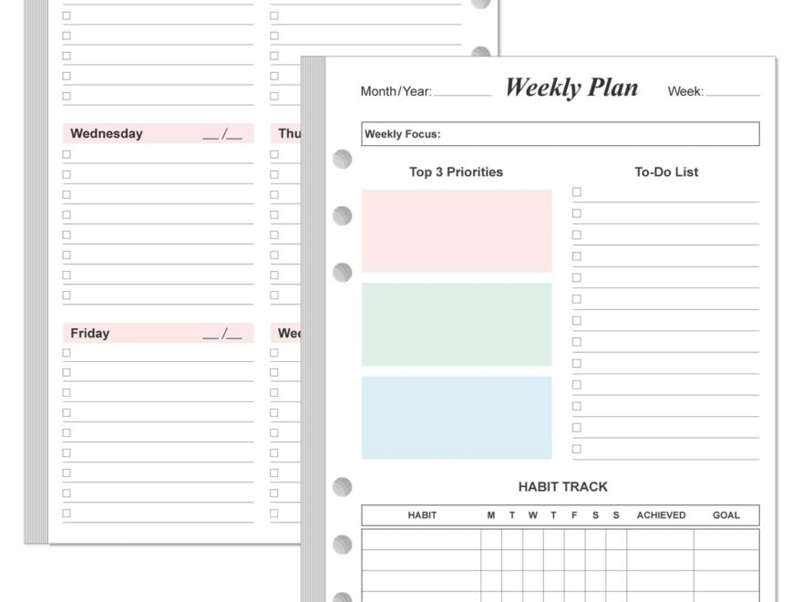 Amazon Weekly Planner Refills For A5 Binders 53 Sheets 106 Pages Undated Colorful Weekly Planner 6 Hole Punched 100 Gsm White Paper Lasts 1 Year Undated 5 8 X 8 3 Office Products