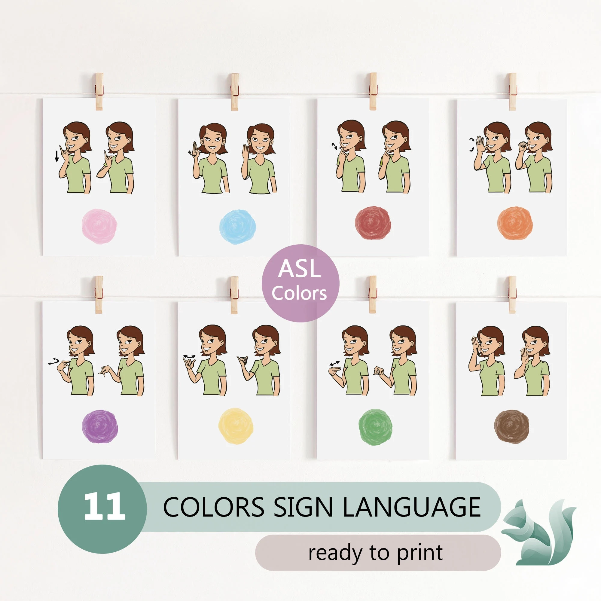 American Sign Language Colors Flashcards Educational ASL Colors Cards Montessori Materials And Toddler In ASL Hand Signals Learning Etsy