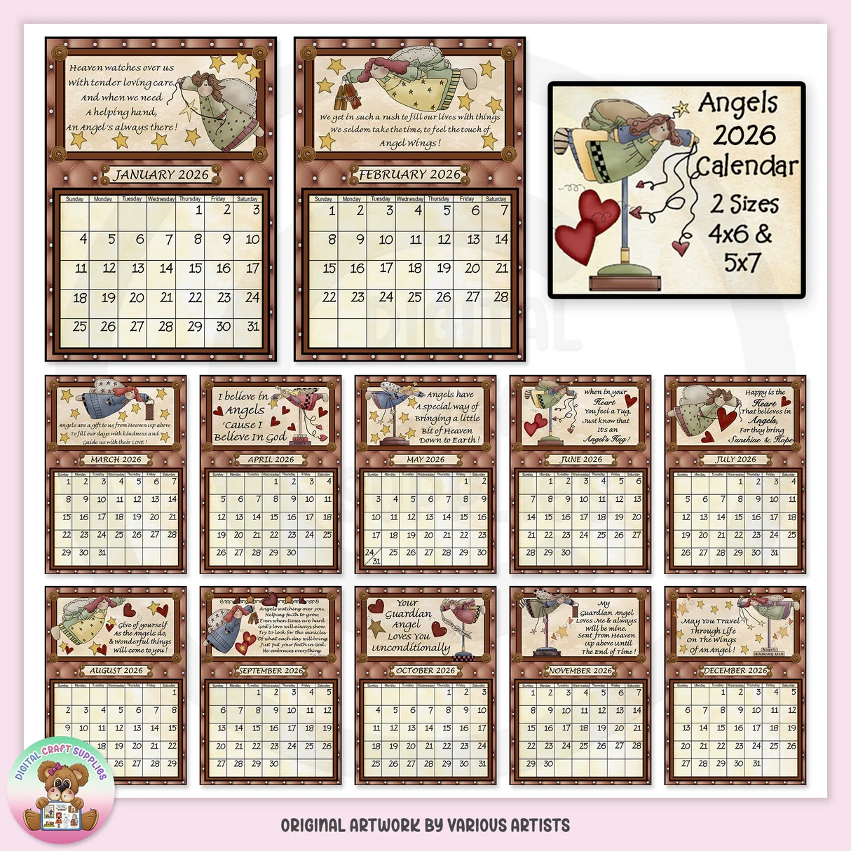 Angels 2026 Calendar DCS Exclusive Digital Craft Supplies