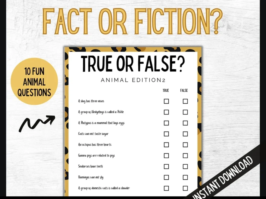 Animal Trivia Animal Fact Or Fiction True Or False Game Fun Teen Games Teen Party Trivia Quiz Teen Birthday Family Quiz Edition 2 Etsy