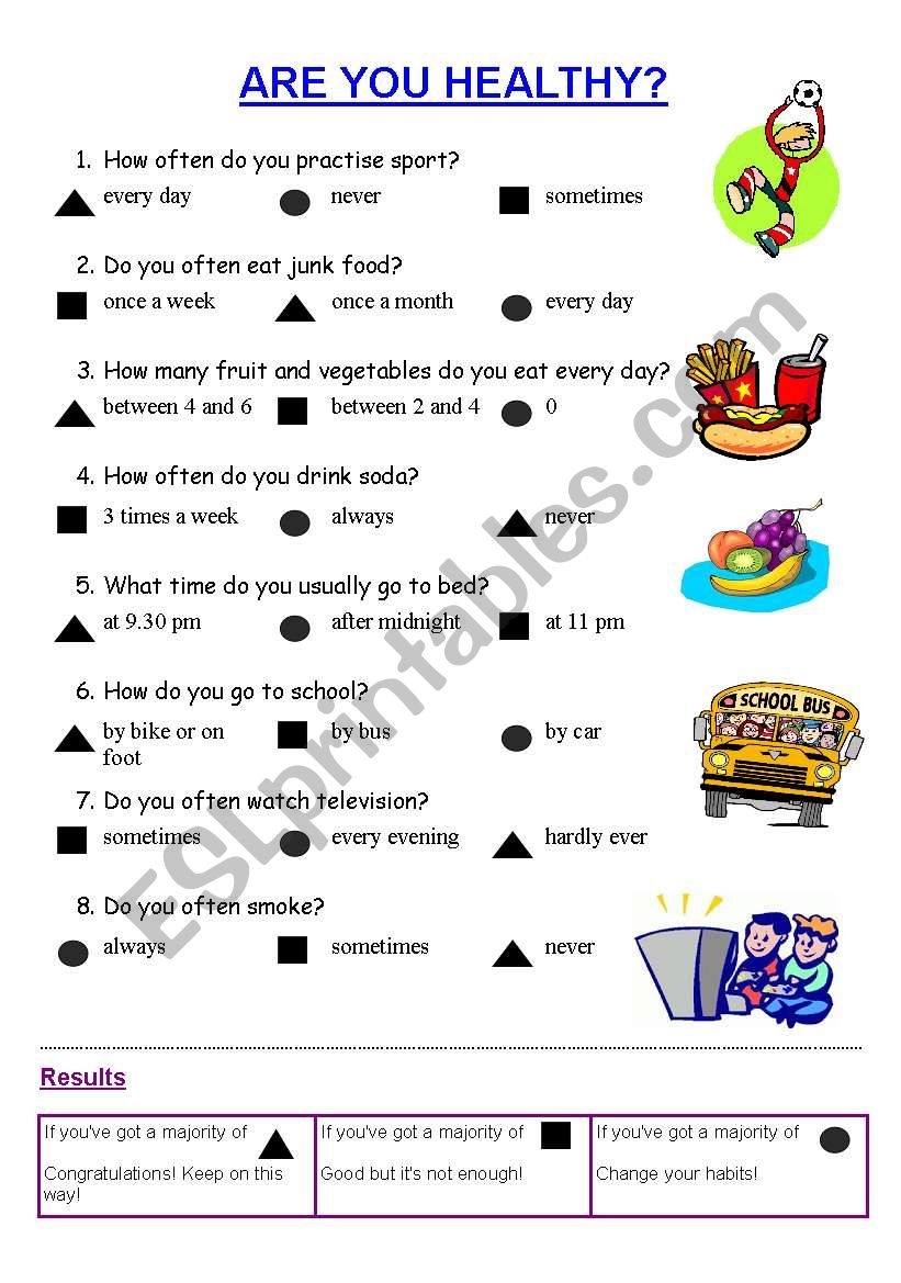 Healthy Lifestyle Quiz Printable