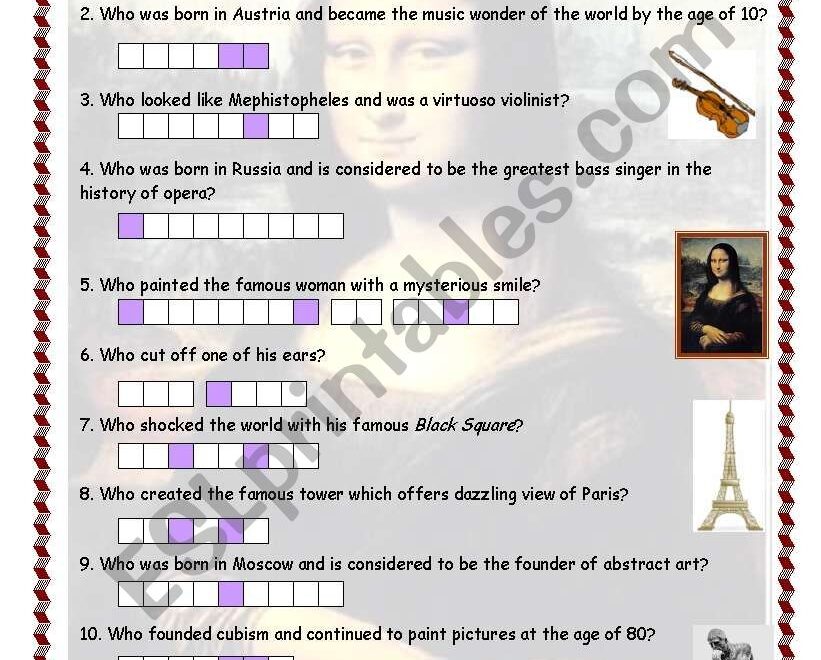 Arts Quiz ESL Worksheet By Romanova Worksheets Library