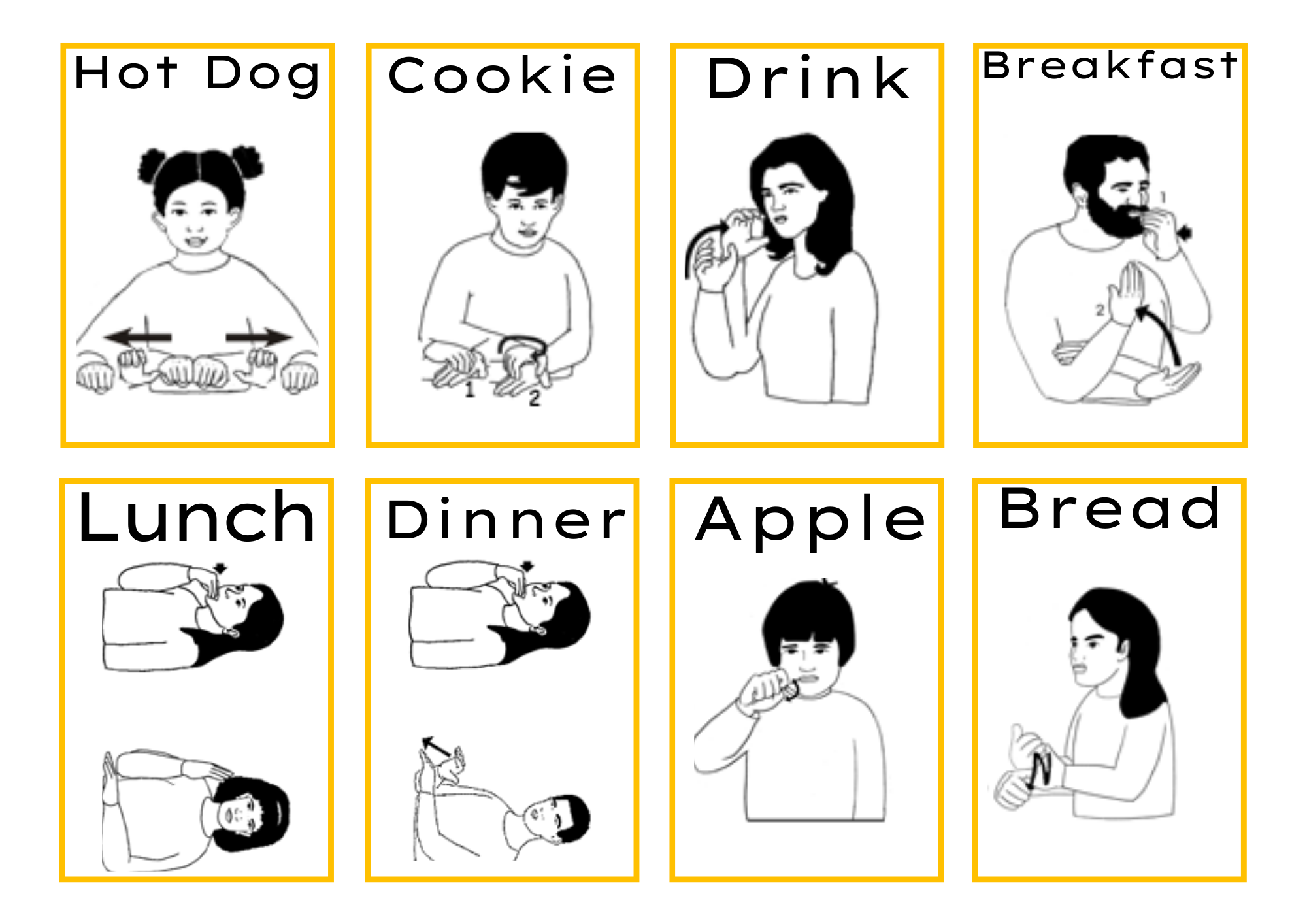 ASL Food Flashcards B W Color Boarders Made By Teachers