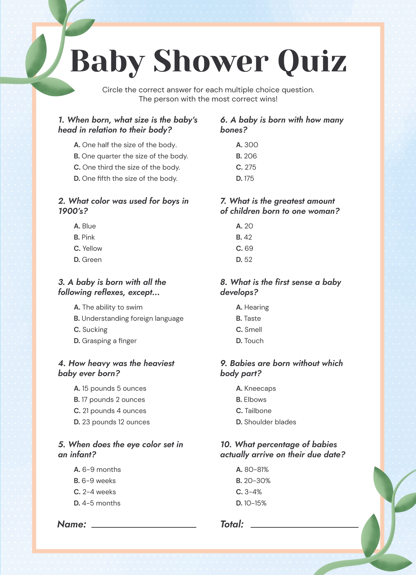 Free Printable Baby Trivia Game