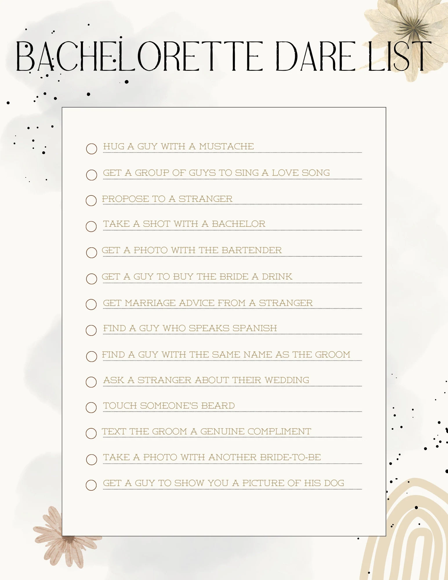 Bachelorette Dare List For A Fun Night Out With The Girls Etsy