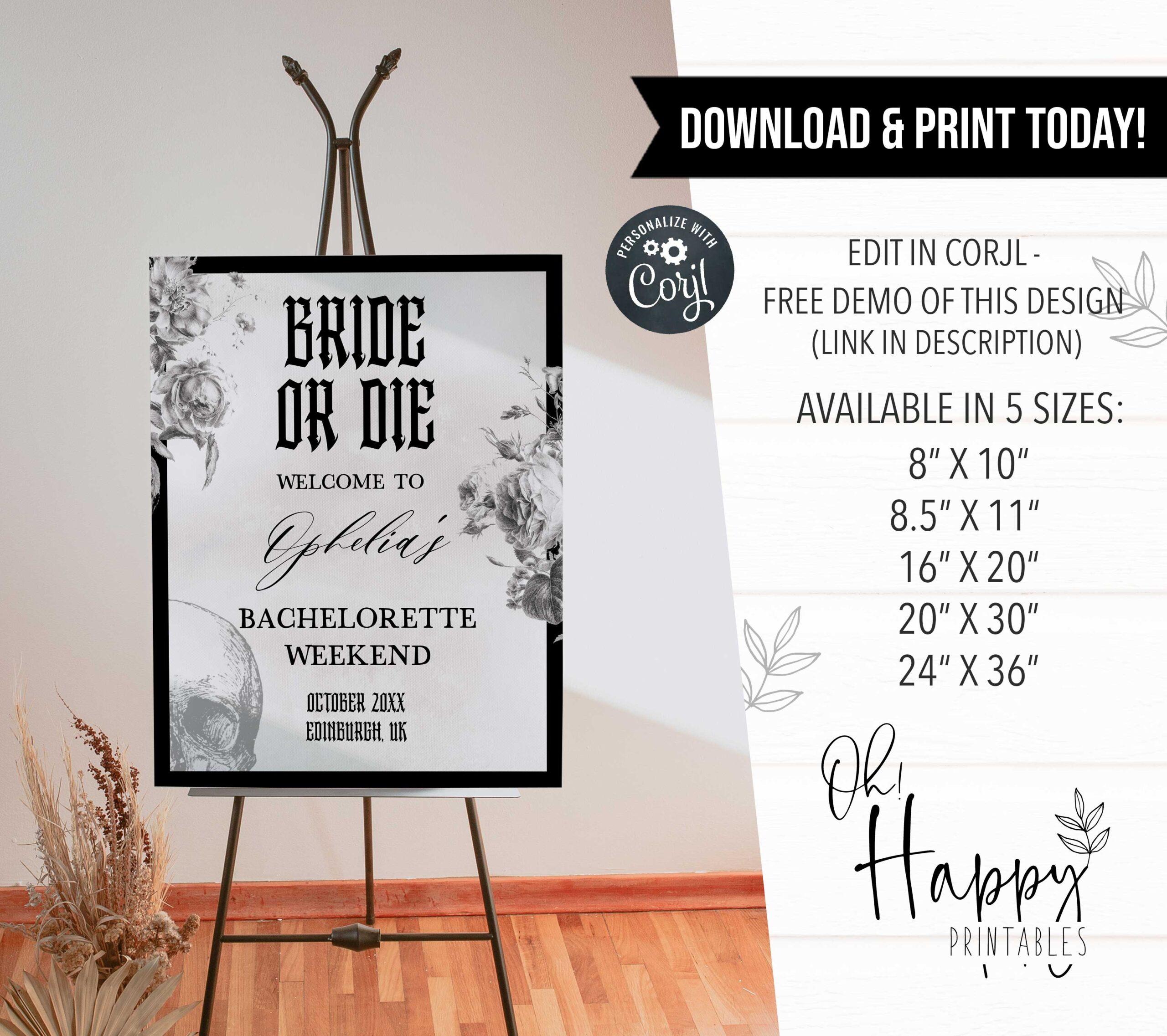 Bachelorette Welcome Sign Bride Or Die Printable Games OhHappyPrintables