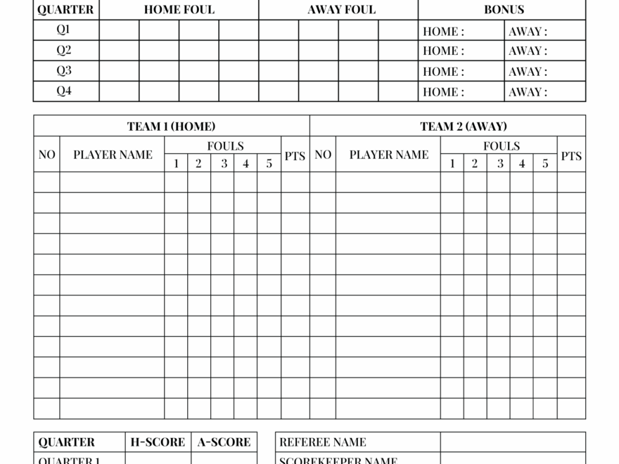 Basic Basketball Score Sheet Template WordLayouts