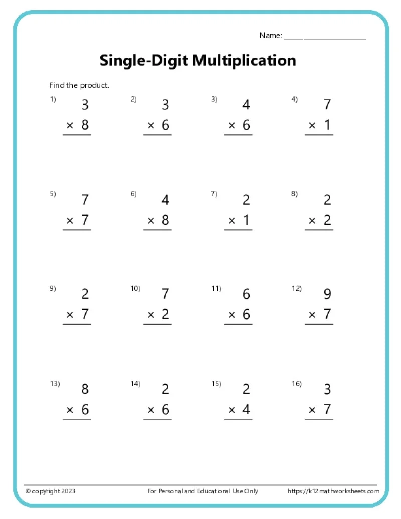 Free Printable Multiplication Sheets
